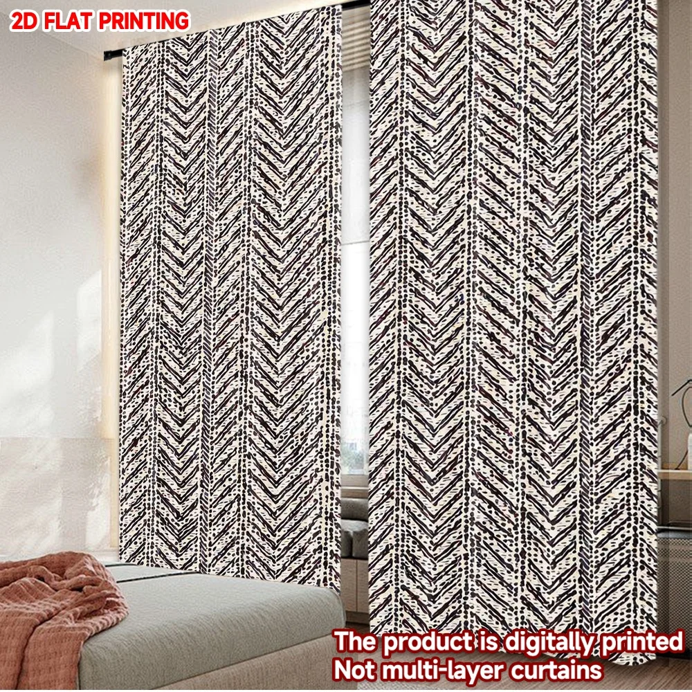 2D flat printing 2pcs Curtain Curtains Chevron Zigzag Lines Digital Printed Polyester Drapes Festive Curtains Use for Home &