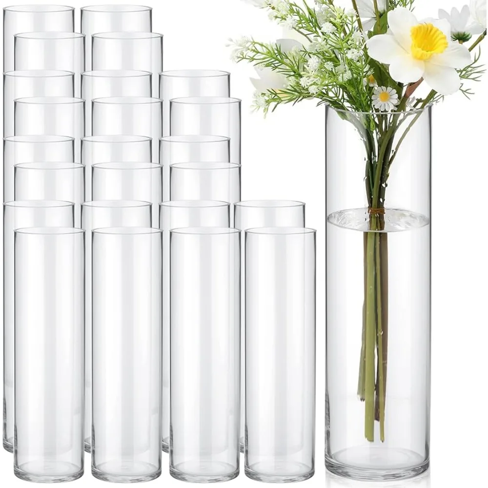 

24 Pack Glass Cylinder Vases Tall Vases for Wedding Party Decorations (4 X 14 Inches) Freight Free Flower Vase Home Decor Items