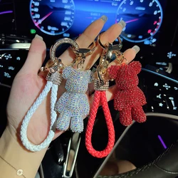 Modieuze Diamant Beer Auto Sleutelhanger Creatief Met Touw Sleutelhanger Creatieve Tas Hanger Cadeau