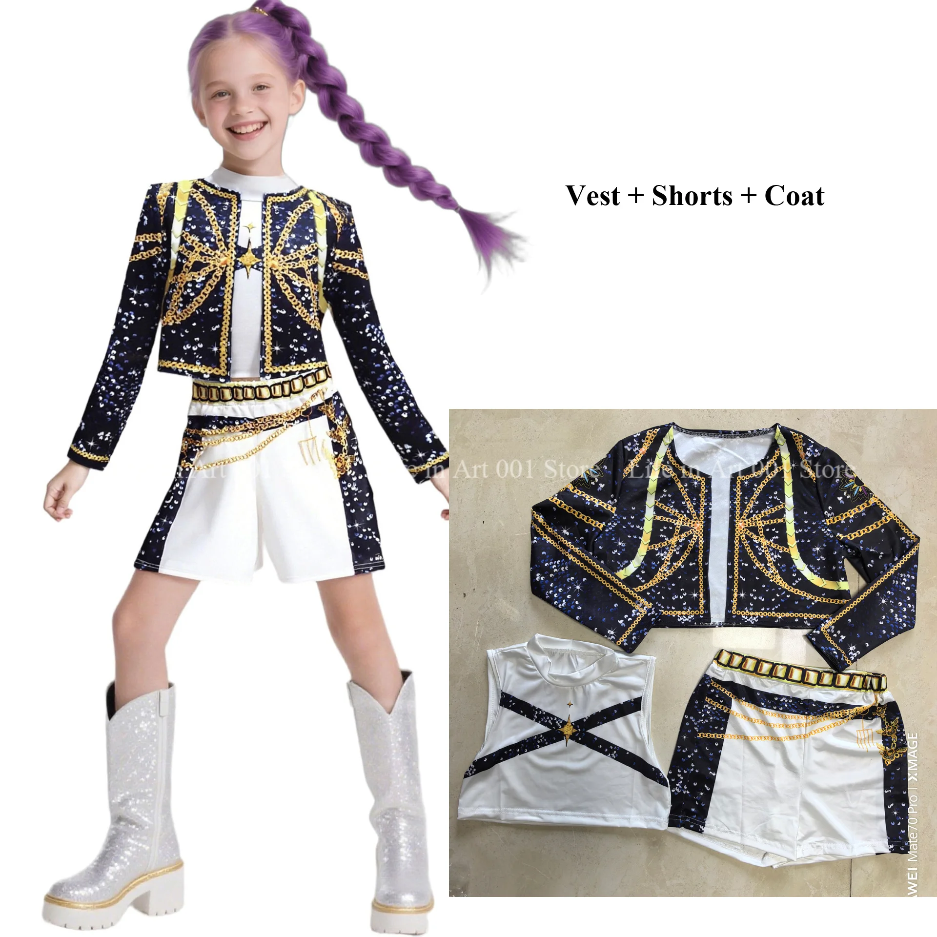 زي تنكري للفتيات، فستان تنكري جديد للأطفال K-Pop Demon Hunters Mira Rumi Zoey مطبوع ثلاثي الأبعاد لبدلات حفلات الهالوين