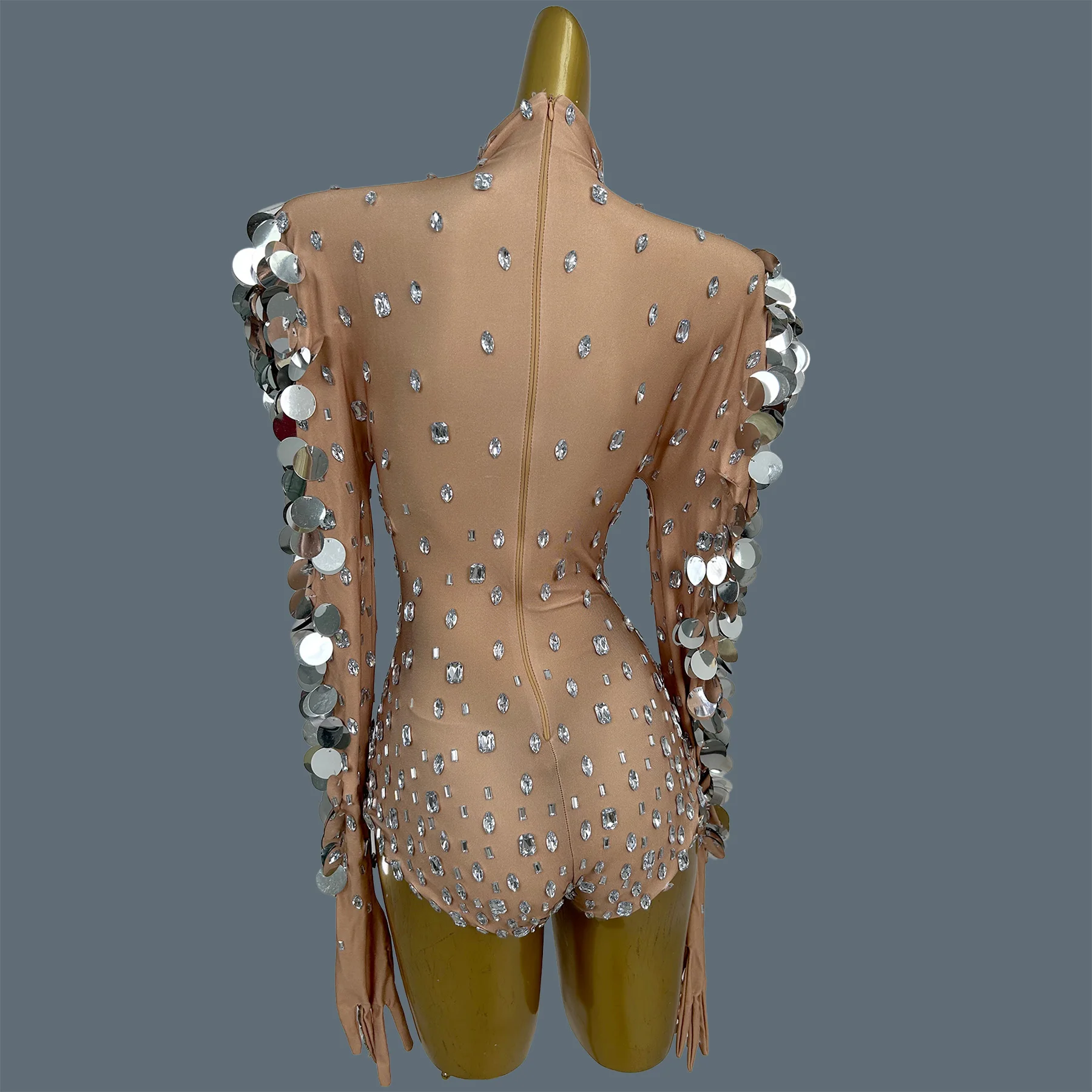 Women Sparkly Rhinestone Sequins Bodysuit Fringe Long Sleeve Club Stage Costume Nightclub Party Drag Queen Performer Wear Linyu
