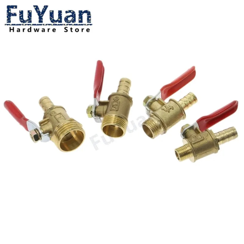Brass Red Lever Handle Ball Valve 6/8/10/12mm Hose Barb with 1/4 3/8 1/2 BSP Male Thread Connector Pipe Fitting Coupler Adapter