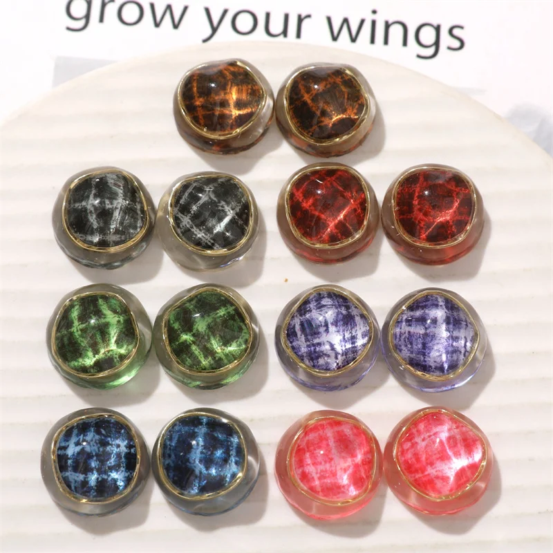 Newest 40pcs/lot 20mm color plaid pattern print geometry Ripple rounds shape resin cabochon beads diy jewelry hair accessory