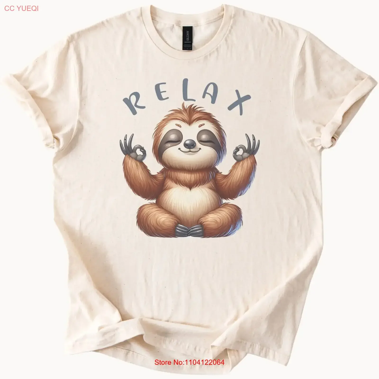 Relaxed Sloth Meditation Yoga T Shirt Calm Zen Cotton vintage Washed Stylish Slightly fashion Soft Comfortable Casual graphic