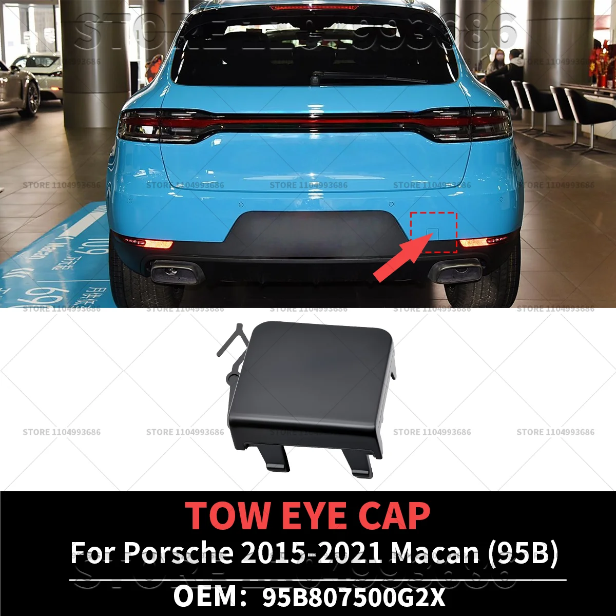Para 2015-2021 Porsche Macan (95B) tapa de ojo de remolque de parachoques trasero OEM 95B807500G2X 95B807500 95B-807-500-A-G2X 95B-807-500-G2X