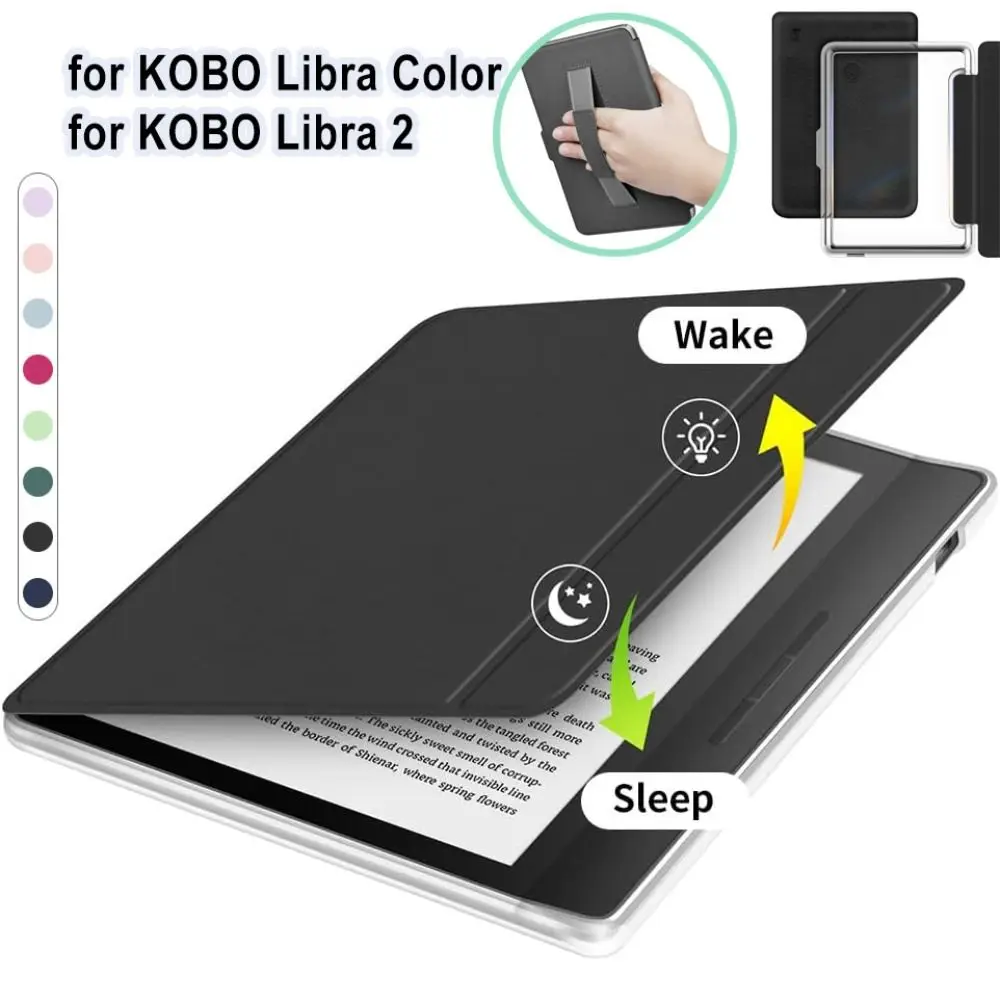 

7-дюймовый чехол для электронного чтения с ремешком на руку, умный чехол для автоматического пробуждения/сна, износостойкий акриловый защитный чехол для KOBO Libra Color/2