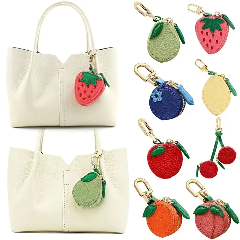 

Korean Cute Fruit Coinpurse Lycheegrain Leather Bagaccessory Create Peach Blueberry Orange Pear Earphonebag Trend Zipper Minibag