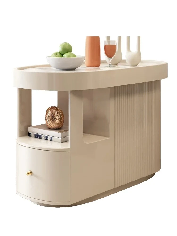 Cream Style Portable Tea Side Cabinet Household Living Room White Storage Cabinet