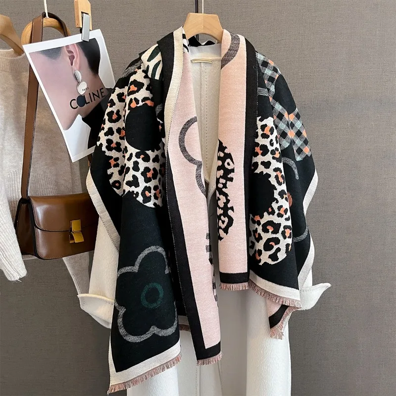 

Корейский модный жаккардовый шарф с цветочным принтом, женский осенне-зимний утолщенный теплый шарф из искусственного кашемира, темпераментная внешняя шаль