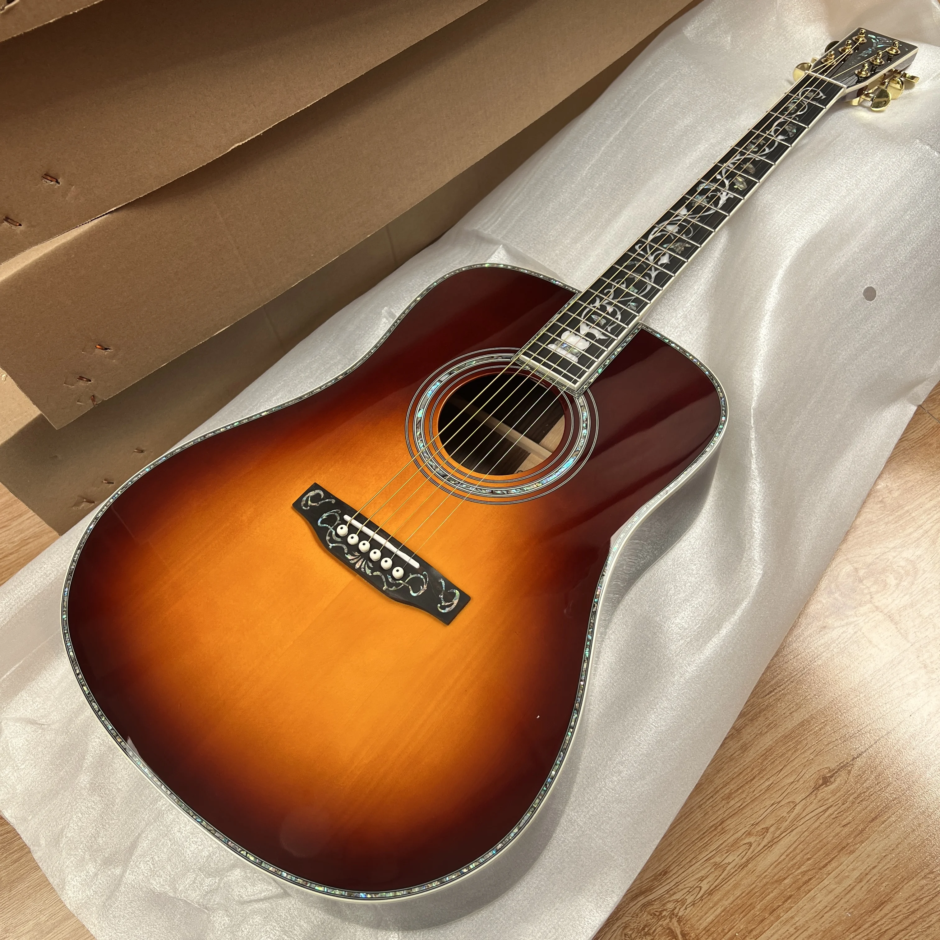 New Arrival 41# Acoustic Guitar 45 Model Spruce Top Rosewood Side/Back Bone Nut/Saddle Abalone Inlay Jumbo Frets In Sunburst