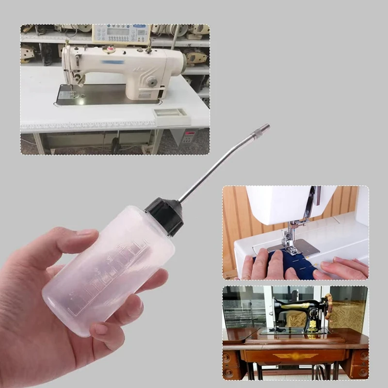 Engrasador de aguja para máquina de coser, dispensador de aceite de 120Ml con caño largo en ángulo, tapón de rosca, boquilla extendida, botella de aceite, 4 piezas