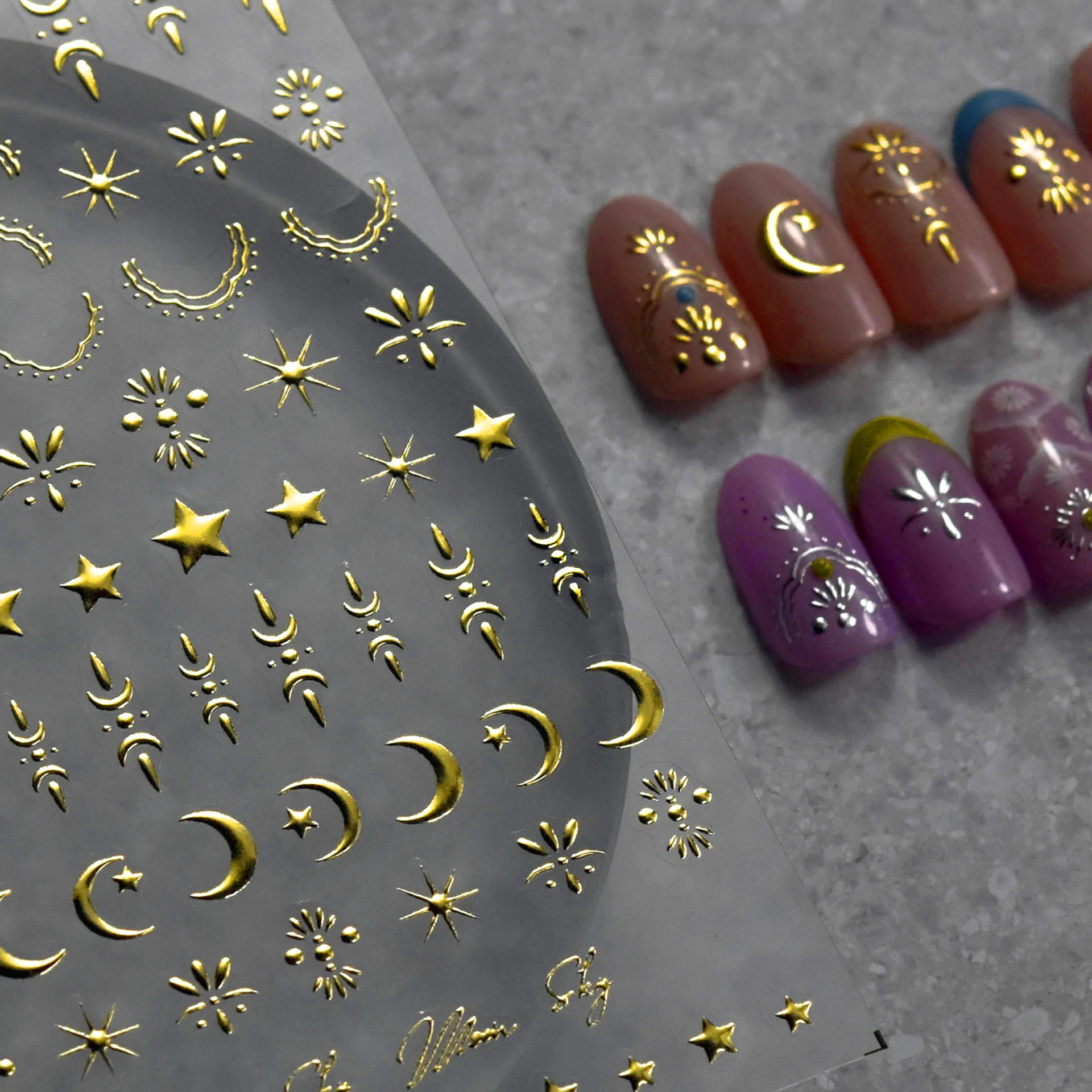 8*10cm Bronzing Star/Moon/Sun 3D Nail Sticker Gold Silver Laser Star Moon Sun Nail Decal Self-Adhesive Manicure Star Moon Slider