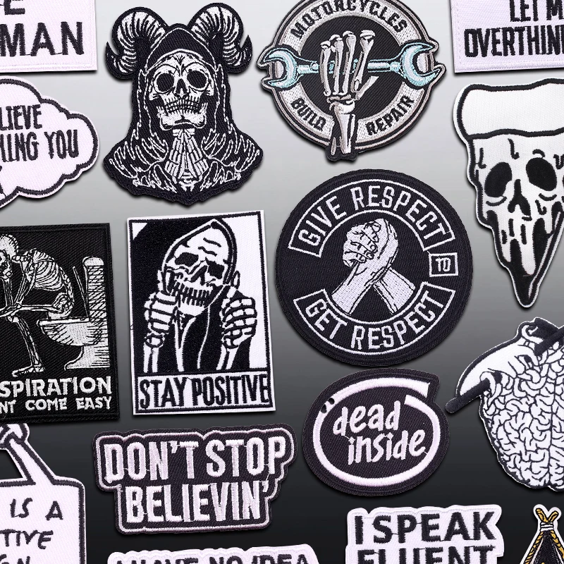 Punk Skull Embroidery Patch Iron On Patches For Clothing thermoadhesive Patches On Clothes Punk Rock Patch Badges Sew Stickers