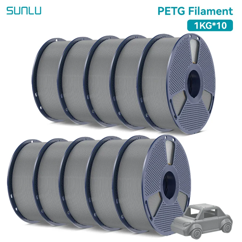 SUNLU PETG/PLA/PLA PLUS 3D Filament 1.75mm 10KG Zwart Wit Grijs Klittenvrij Filament Met Herbruikbare Spoel voor de Meeste FDM Printers