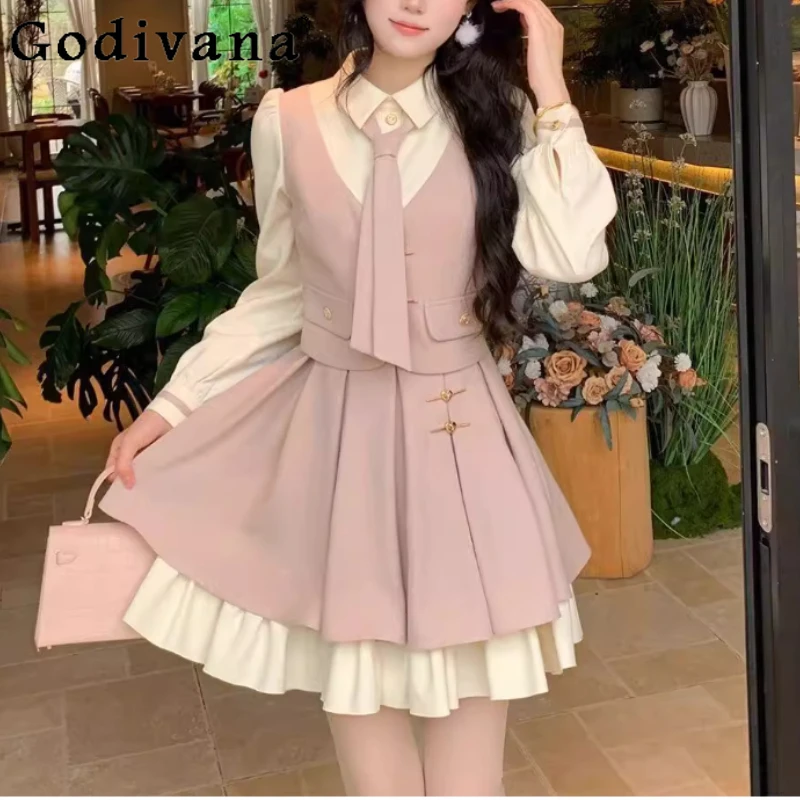 الخريف الشتاء حجم كبير الحلو وهمية قطعتين سميكة الربط فستان لطيف فتاة تنوعا الحد من العمر كلية لوليتا فساتين