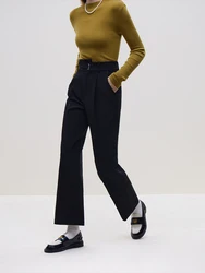 FSLE Fashionable Commute Style Nine-point Casual Pants for Female 2023 Winter New Models High Waist Thin Trousers for Women