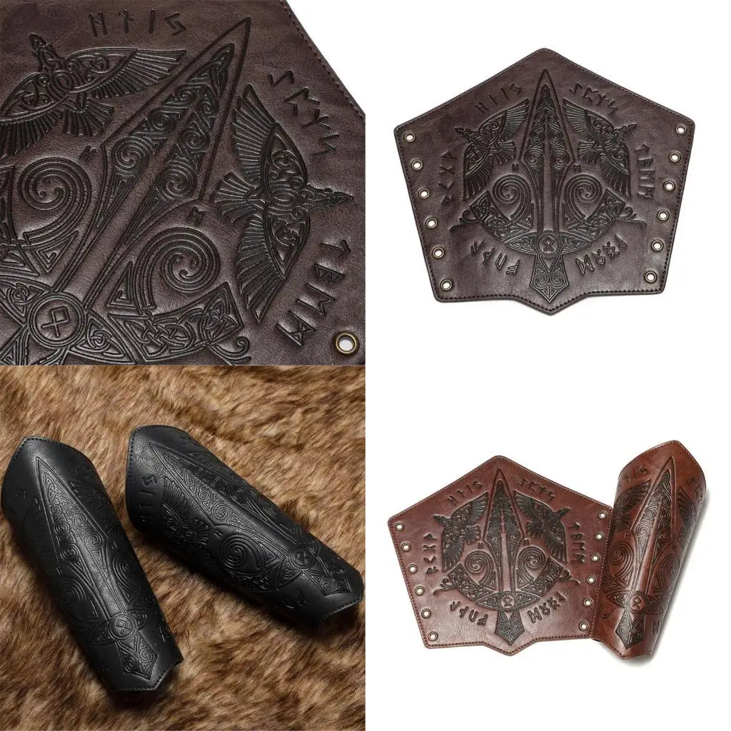 

652F Halloween Medieval Wrist Bracer with Tie Hole Adult Role Play Pirate Renaissances Pirate Knight PU Pirate Wristband