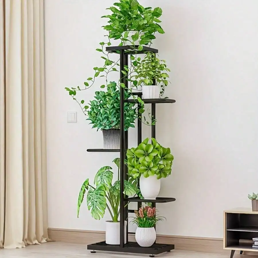 One Set, Five Tier Iron Flower Rack Indoor Household Balcony Rack Iron Living Room Simple Flower Pot Rack Can Hold 6 Potted Plan