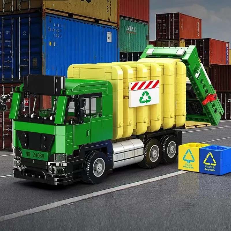 Eco-Friendy Garbage Truck Building Blocks City Street View Transport Vehicle Brick Model Kit Boys Toys Adults Kids Gifts 646PCS