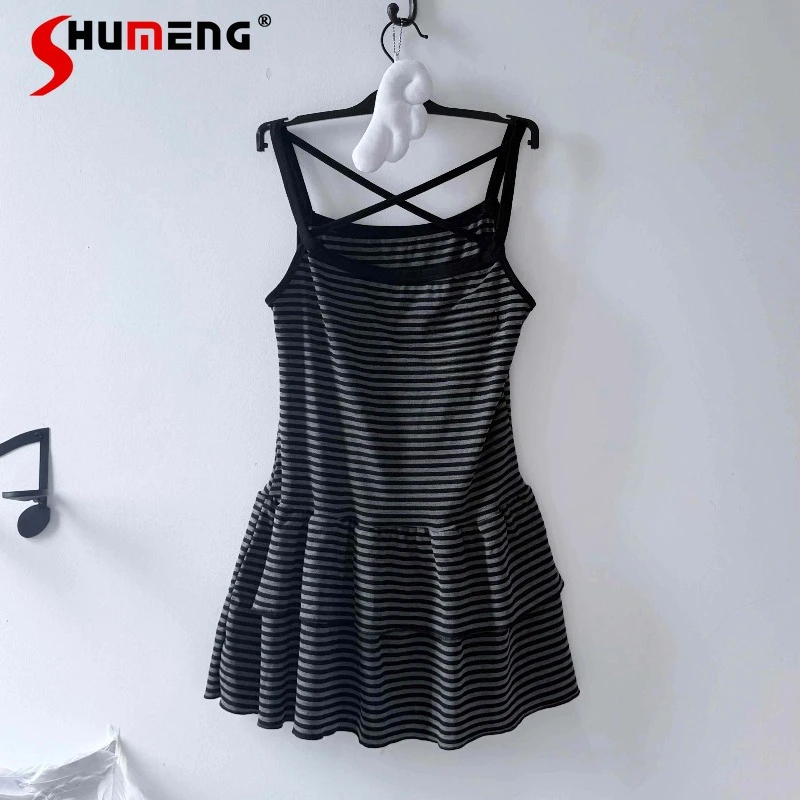 

Japanese Sweet Off-Shoulder Vintage Cross Strap Dress Suitable For Pairing With Various Cardigans Y2k Kawaii Vestidos Clothes