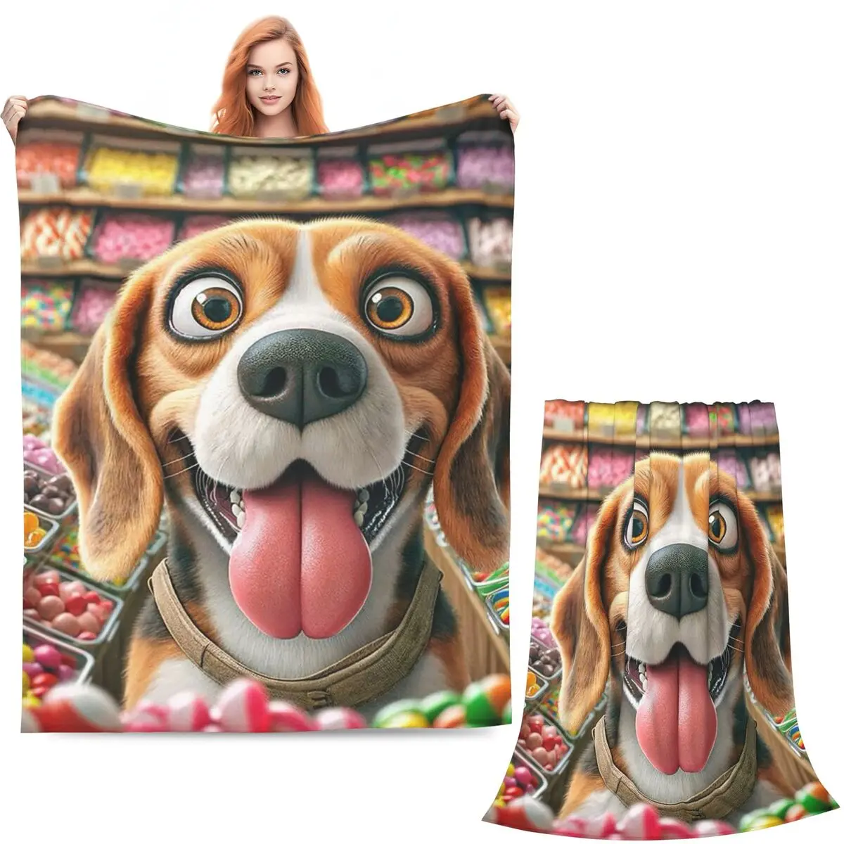 Funny Beagle Dog Design Blanket Soft Warm Flannel Throw Blanket Plush for Bed Living room Picnic Travel Home Couch