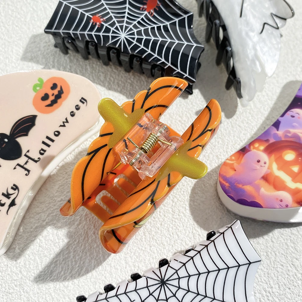 Creative Funny Halloween Festival Gifts Headwear New Pumpkin Ghost Spider Cat Printed Hair Clip Claw Accessories For Women Girls