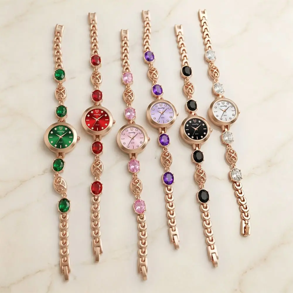 Rhinestone Quartz Watches Diamond Studded Watch Strap with Adjustable Bracelet Rotundity Shaped Watch Wrist Decoration