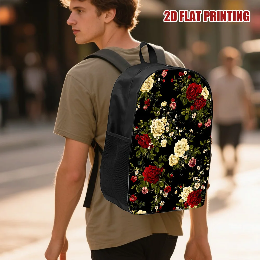 

Black bottom floral pattern backpack, comfortable design and large capacity, suitable for work and leisure