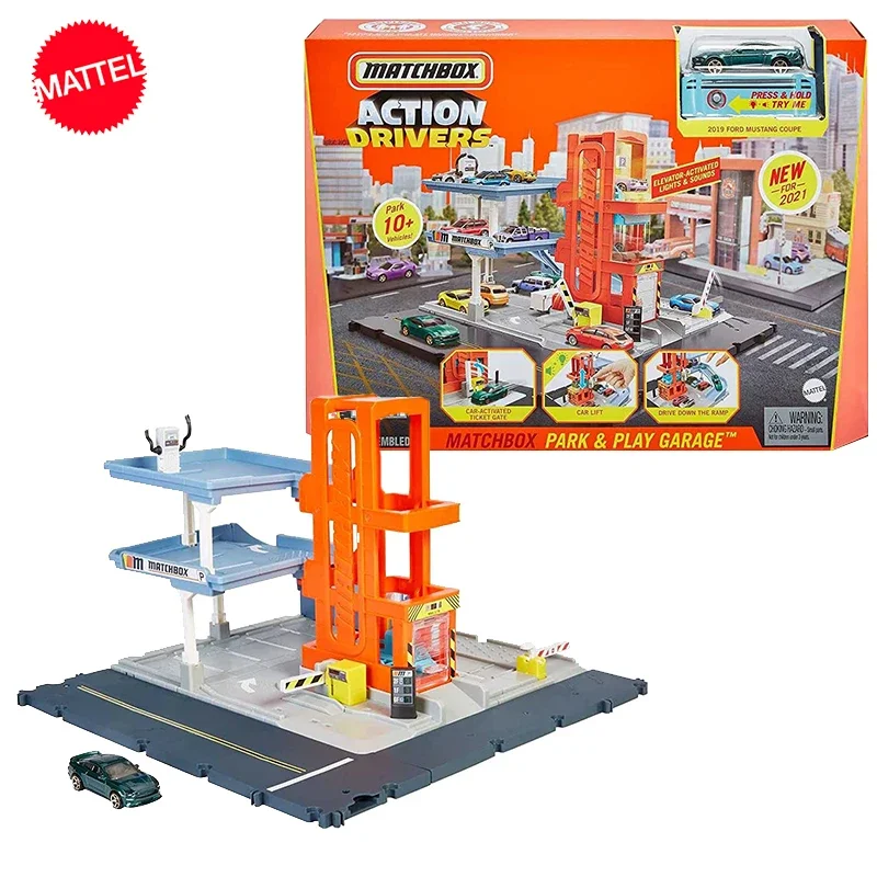 Original Streichholz schachtel Legierung Druckguss Auto Action Fahrer Park & Play Garage Spielset mit Lichtern und Sounds Spielzeug für Jungen