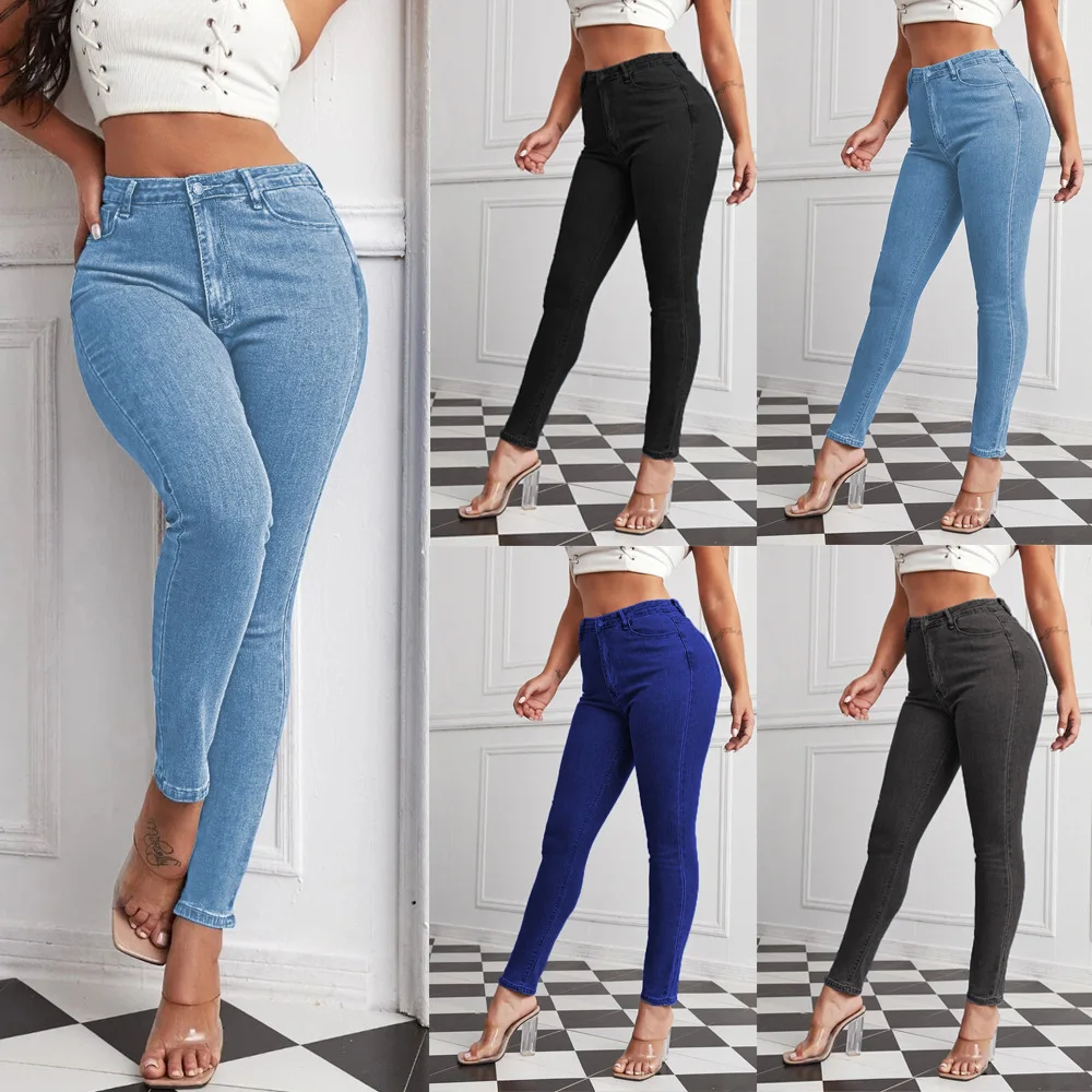 

High Waist Sexy Tight Jeans Women's Ins Sle Elastic Large Size Pencil Pants Long Trousers Summer Collection No Brand