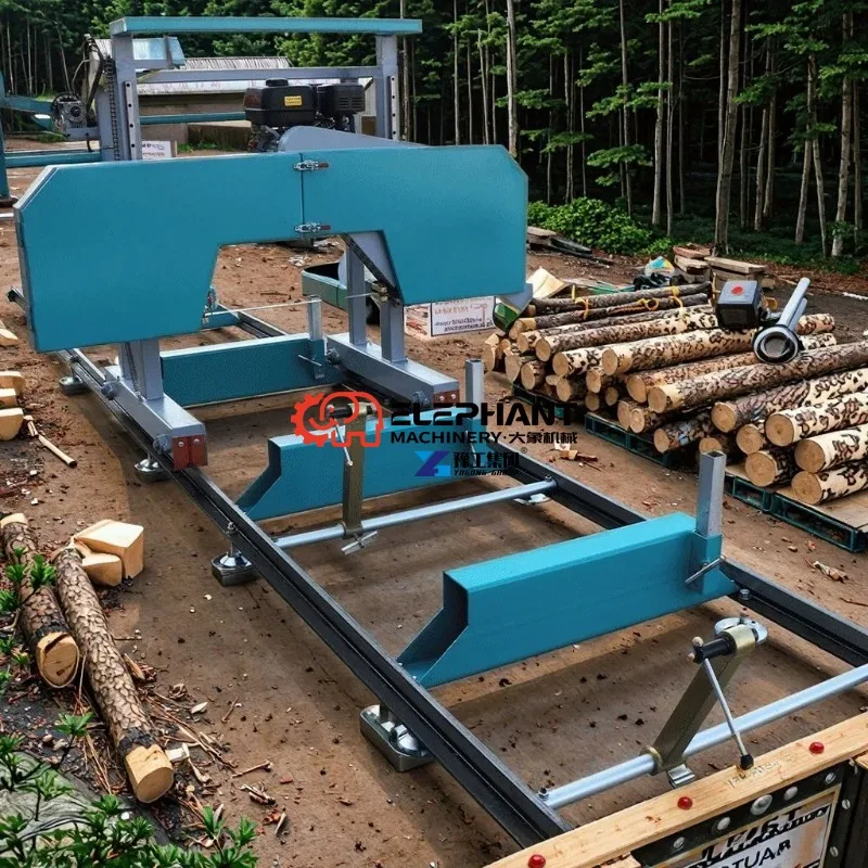 Automatic Mobile Portable Bandsaw Mill with Wheels Petrol Engine Log Timber Cutting Sawmill Machine for Wood Processing for Sale