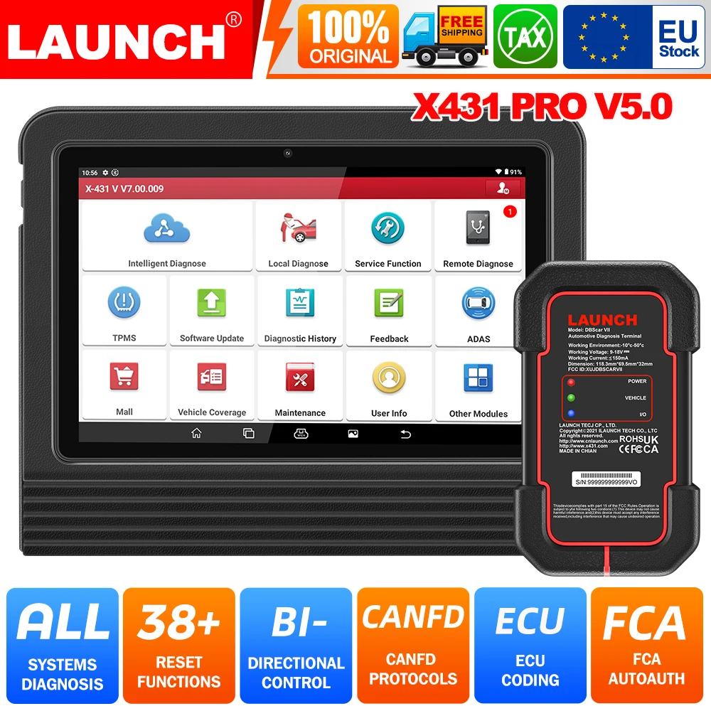 LAUNCH X431 PRO V5.0 Outil de diagnostic bidirectionnel pour voiture, scanner de diagnostic complet du système, CANFD DOIP, codage ECU, 38+ fonctions de réinitialisation, scanner OBD2 automobile