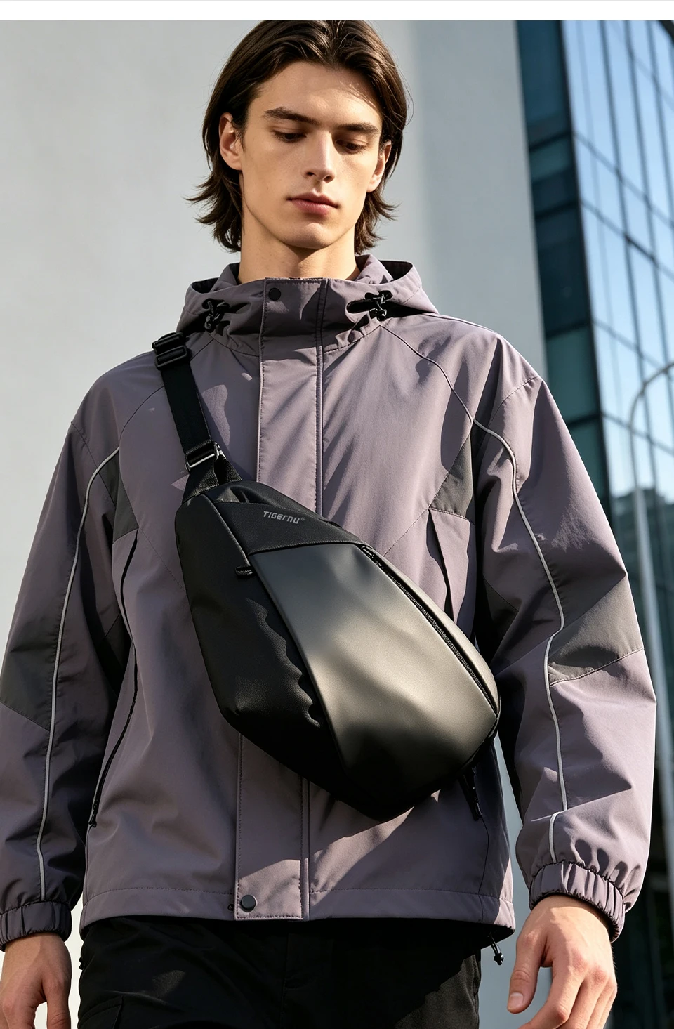 Tigernu Herren-Schultertasche, wasserabweisend, für den täglichen Gebrauch, Umhängetasche mit Magnetverschluss, unregelmäßig geformte Schultertasche. – Detail 11