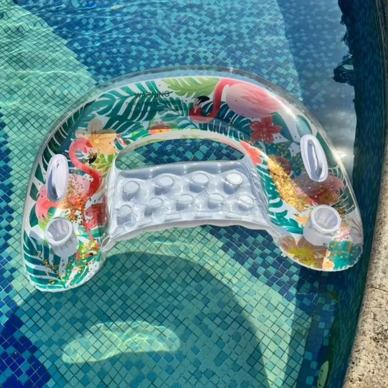Juguetes Inflables en Forma de U, Tumbona Flotante para Piscina, Sofá Flotante con Diseño de Flamenco de la Selva Tropical, Juguetes Acuáticos de Verano con Portavasos y Asa