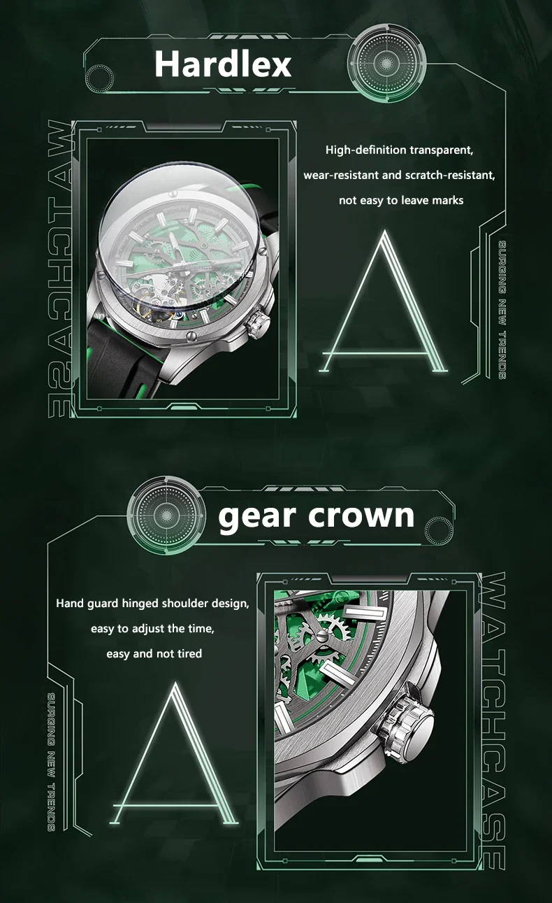 Ailang automatische mechanische Herrenuhr, hohl, leuchtend, Freizeit, Mode, Luxus, Tourbillon-Uhr, wasserdicht, neu. – Detail 8