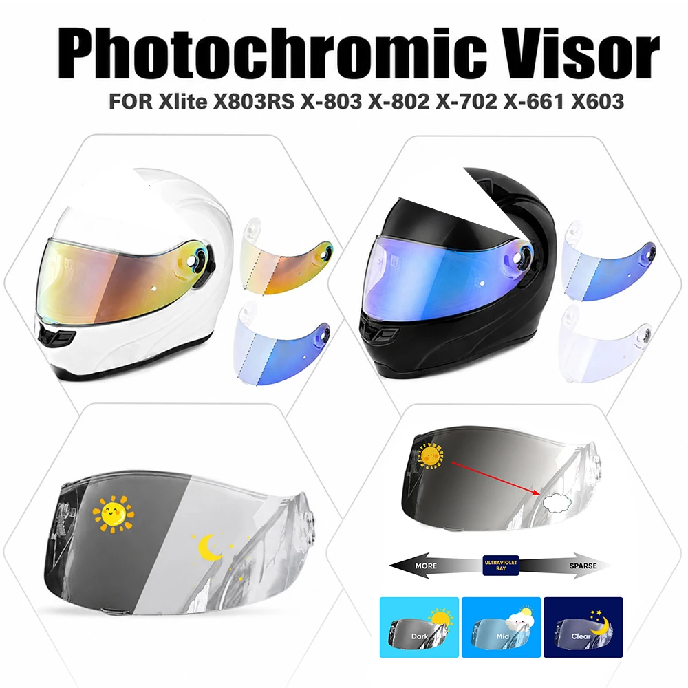 Photochromic Blue & Red Visor For Nolan Xlite X803RS X-803 X-802 X-702 X-661 X603 Helmet Lens