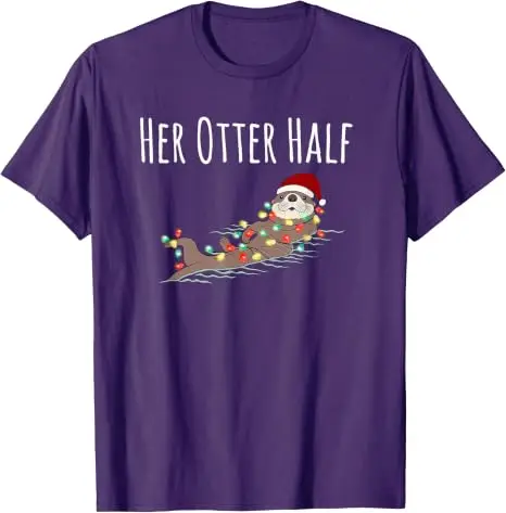 Lustiges Partnerlook-T-Shirt „His and Her Otter Half“ – Hässliches Weihnachts-T-Shirt im Y2K-Stil für die Familie, passende Weihnachtspyjamas mit Grafik und Spruch, Neuheit – Detail 26