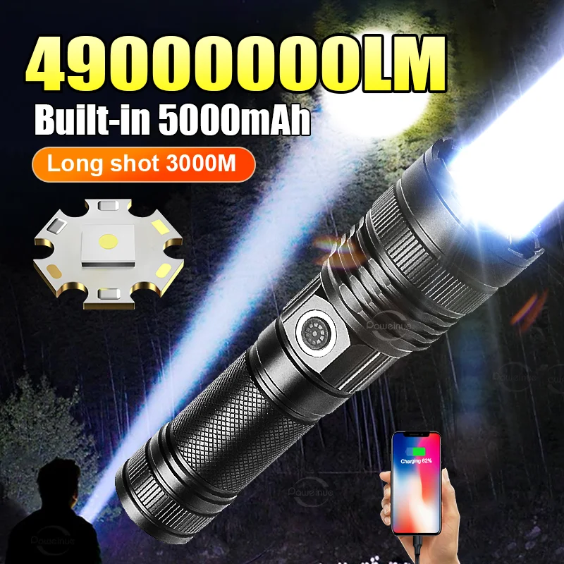 

НОВЫЙ Сверхъяркий фонарь 500 Вт, дальность 3 км, аварийный прожектор, самый мощный тактический светодиодный фонарь со встроенным аккумулятором, фонарь для кемпинга