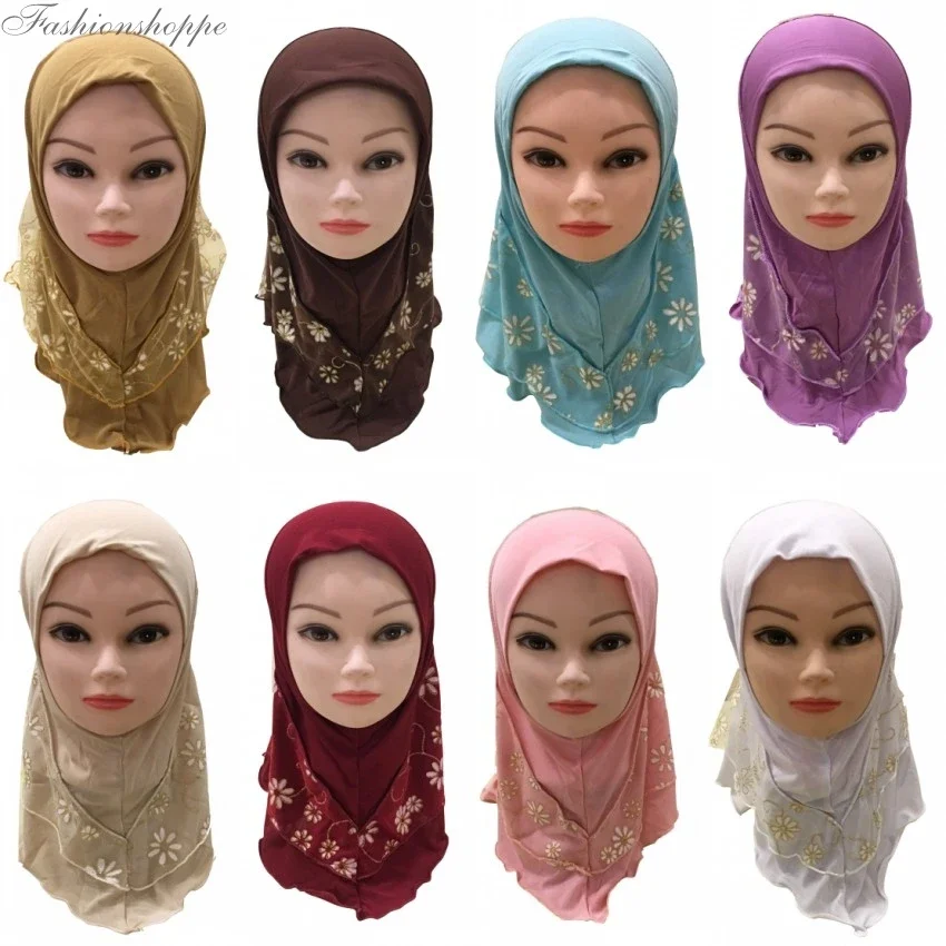 Islamic Kids Girls Head Scarf Headwear Muslim Hijab Inner Cap Wrap Shawl Scarf Ramadan Amira Headscarf Full Cover Turban Hijab