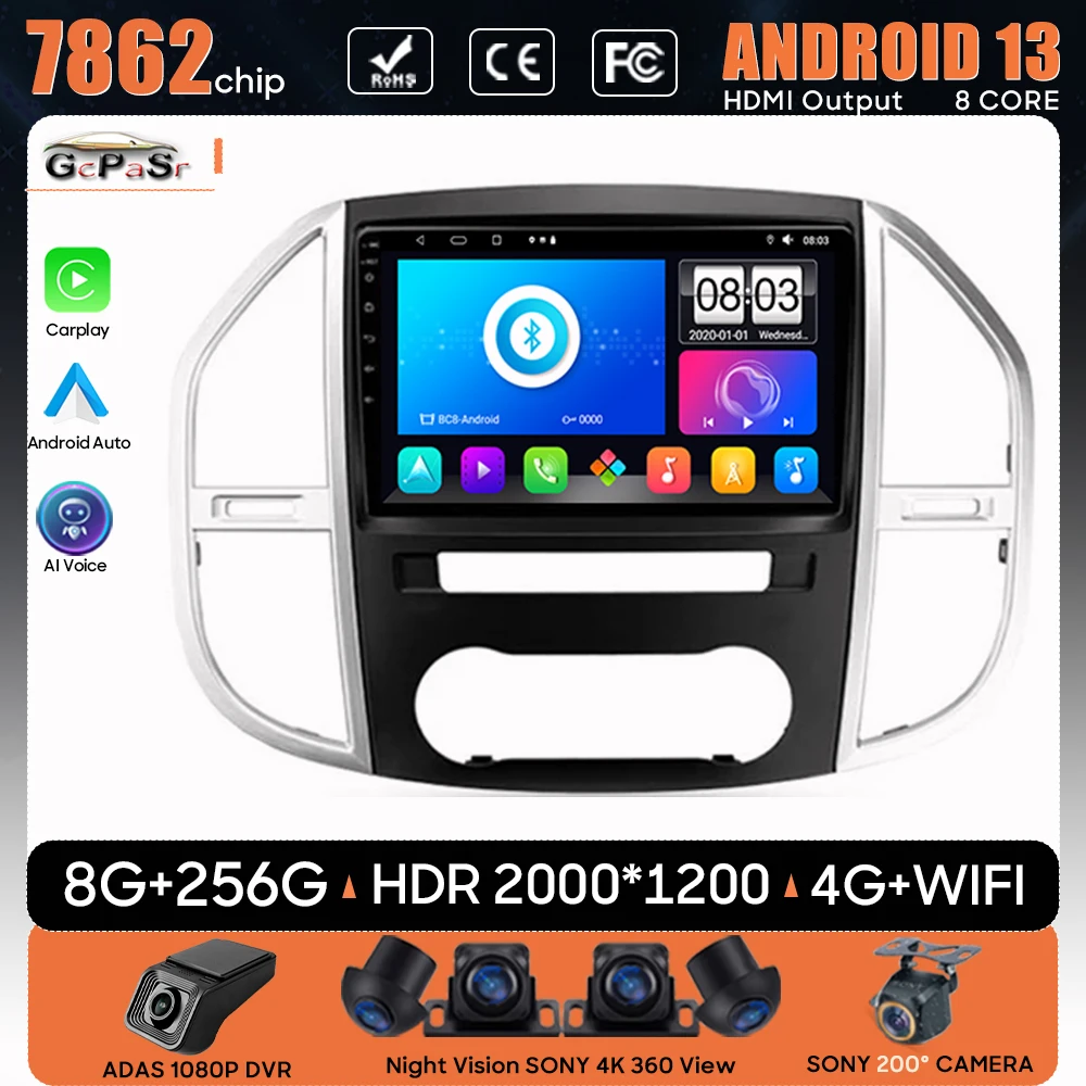 

Car Android Auto Radio Multimedia Player For Mercedes Benz Vito 3 W447 2014 - 2020 GPS Navigation Head Unit Carplay Autoradio