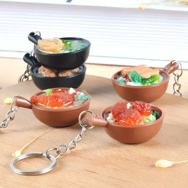Casserole Rice Keychain Creative Fashion New Simulation Mini Food Ball Toy Model Keyring Car Phone Bag Pendant Casserole Gift