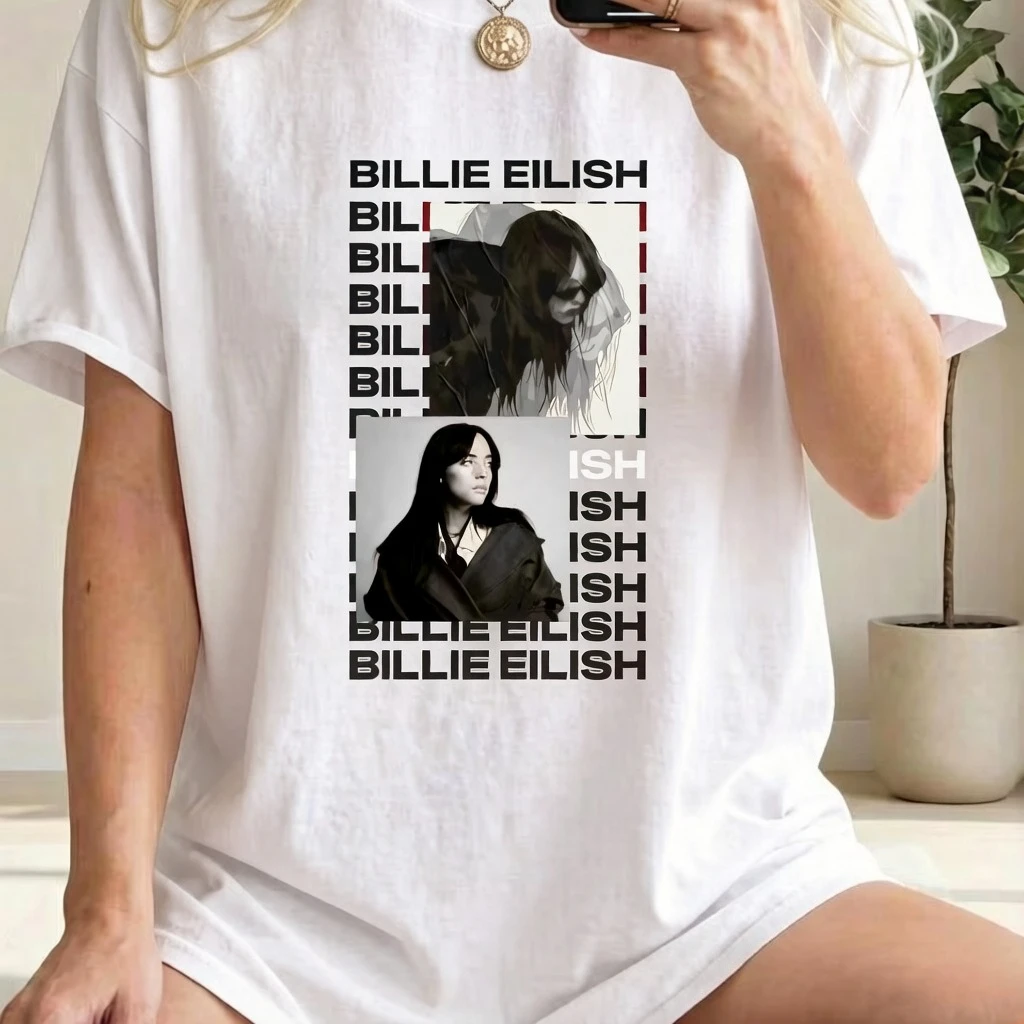

Футболка с узором Billie Eilish, новинка, хит продаж, модная ретро-футболка для мужчин и женщин, для фанатов музыки, уличная одежда Y2K, хлопковая футболка