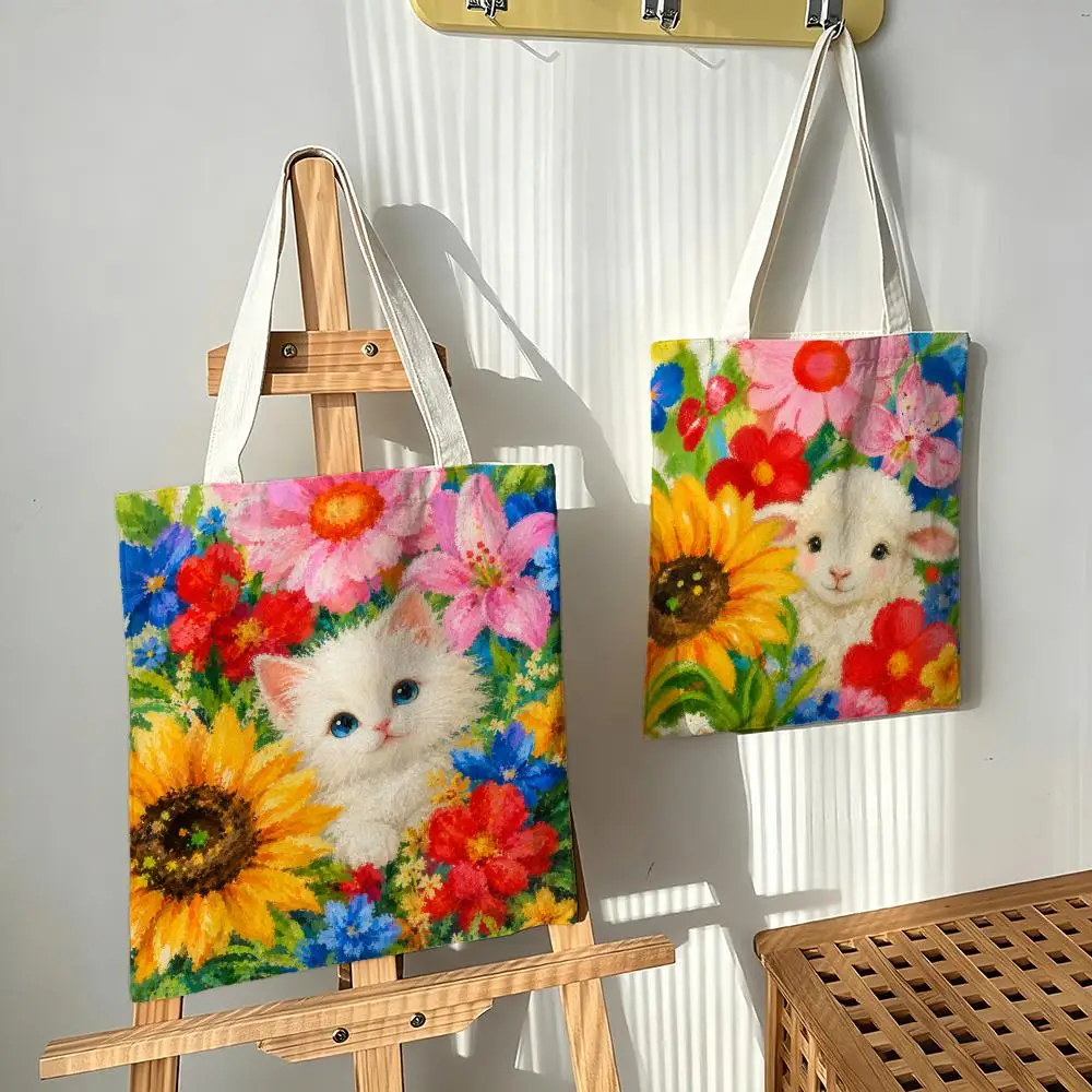 Thick Oil Painting Animal Flower Storage Bags Canvas bags are suitable for going to class, shopping, gifts, and commuting