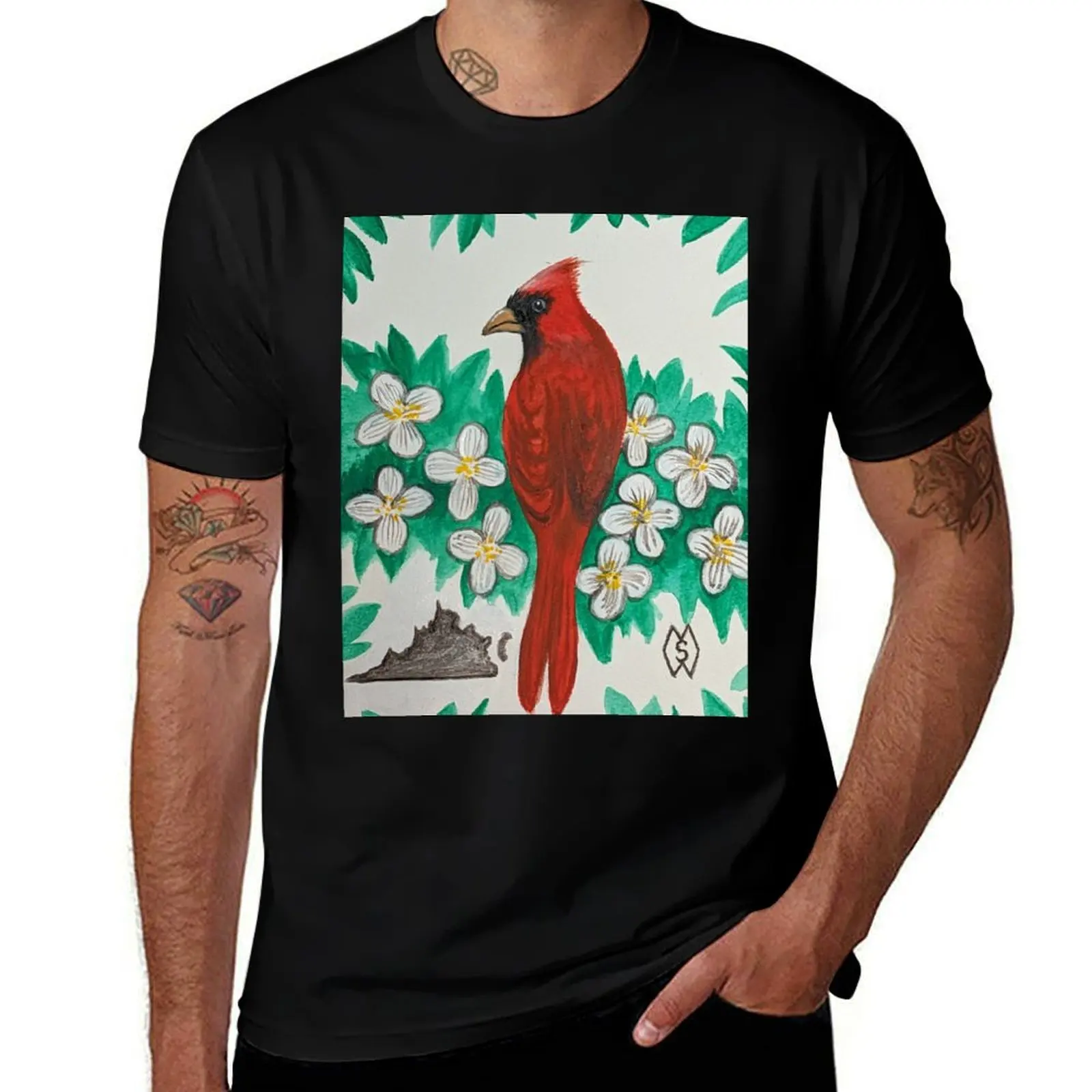 Virginia state bird and flower, the cardinal and dogwood T-Shirt Big and Tall Gym T-Shirt