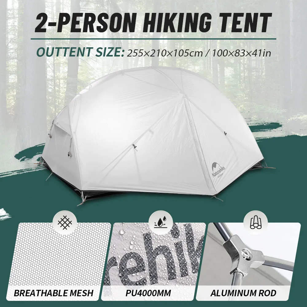 Naturehike Mongar 2 Person Tent Ultralight Camping Tent Outdoor Travel Tent Double Layer Waterproof Tent 3 Season Portable Tent