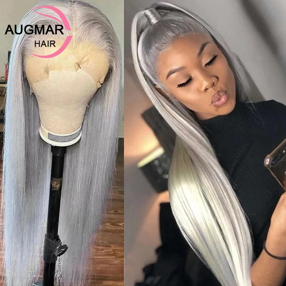 Grey 360 13x6 HD Lace Frontal Wig Pre Plucked Straight Lace Front Wigs Human Hair 13x4 Gray Lace Front Human Hair Wigs For Women