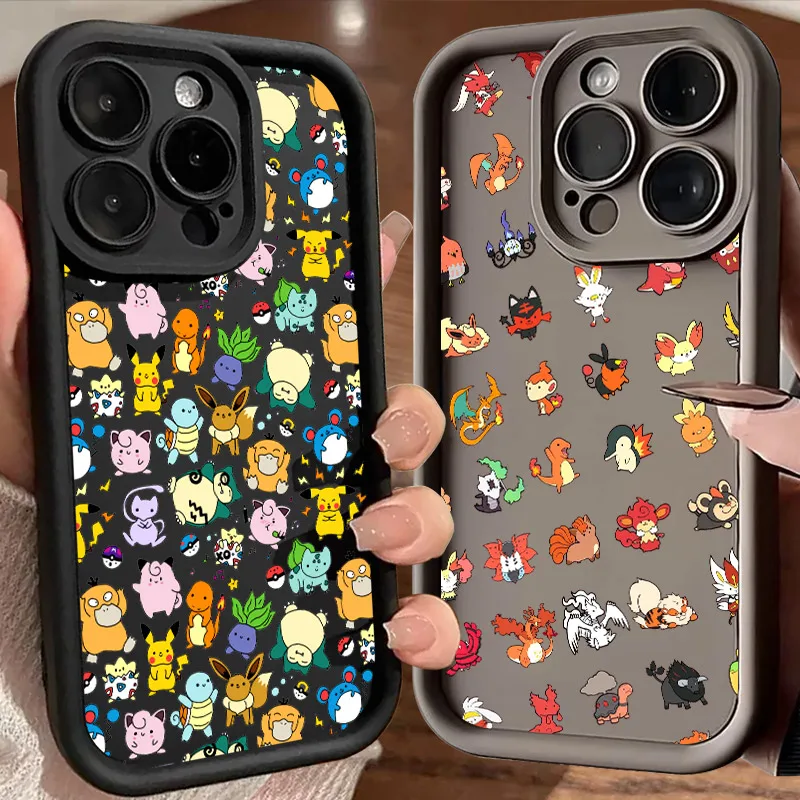 

Cute Cartoon Pokemons Soft Silicone Case For iPhone 17 11 15 16 13 Pro Max 14 Plus 12 16 Pro 16E 17AIR Shockproof Phone Cover