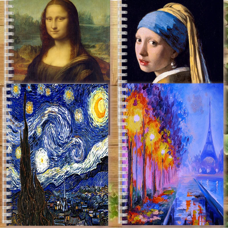 A5 Spiral Notebook Painting Collection Artwork Vincent Van Gogh Note Book Famouns Oil Paitings Eiffel Tower Gifts for Artist