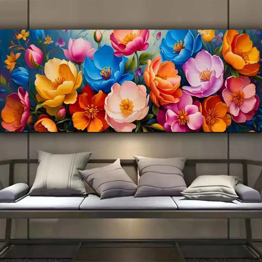 

Fullcang Colorful Flowers Large Diy Diamond Painting Kits Fresh Flower Full Drill Mosaic Embroidery Picture Size 300x100cm
