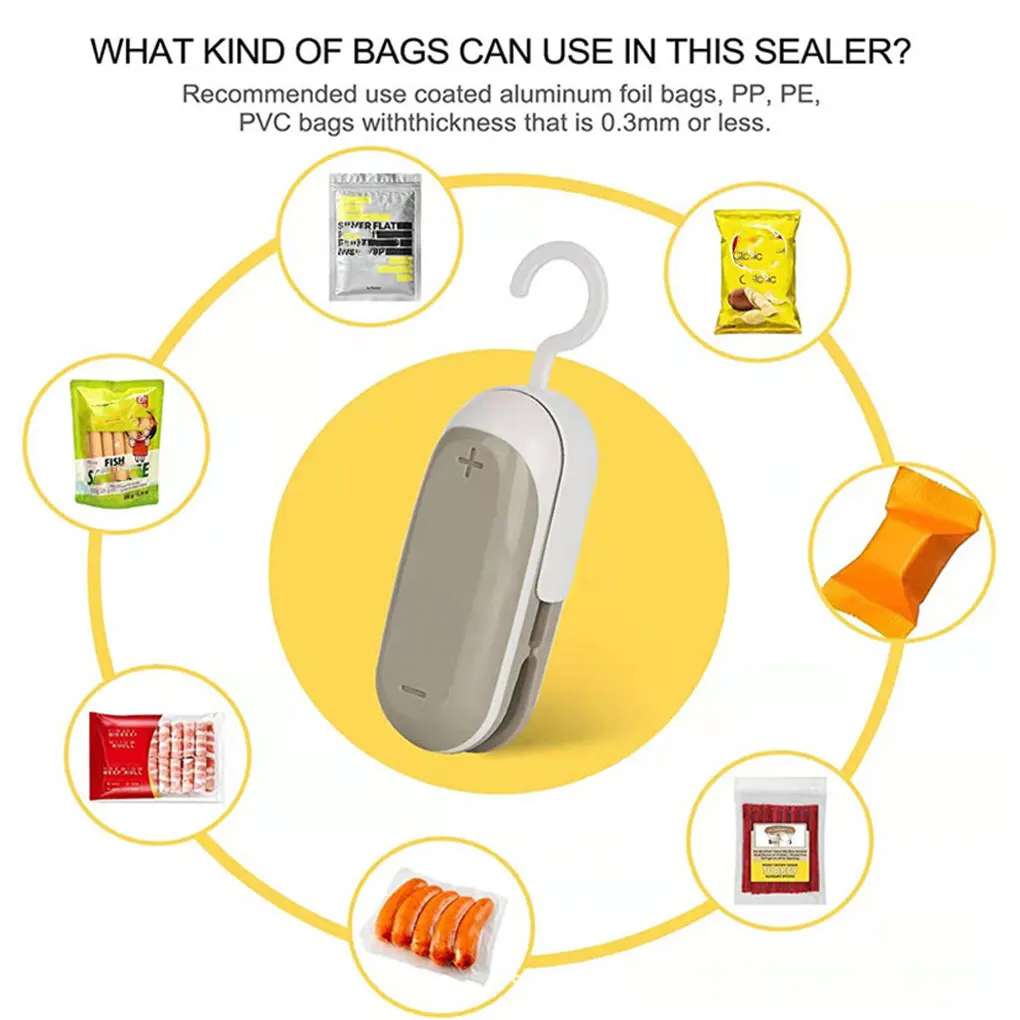 Mini Bag Sealer Portable Heat Vacuum Sealers Plastic Package Sealer 2 in 1 Heat Seal Cutter Food Sealer Kitchen White